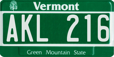 VT license plate AKL216