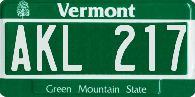 VT license plate AKL217
