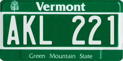 VT license plate AKL221