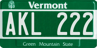 VT license plate AKL222