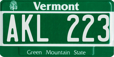 VT license plate AKL223