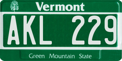 VT license plate AKL229