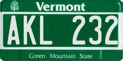 VT license plate AKL232