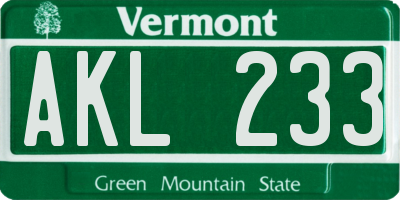 VT license plate AKL233