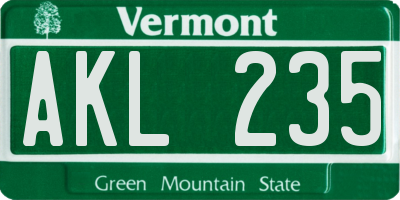 VT license plate AKL235