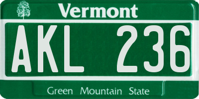 VT license plate AKL236