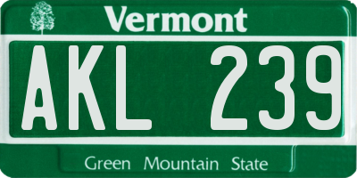 VT license plate AKL239