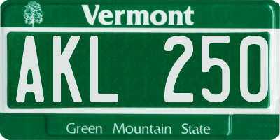 VT license plate AKL250