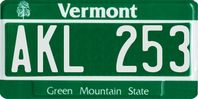 VT license plate AKL253