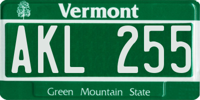 VT license plate AKL255
