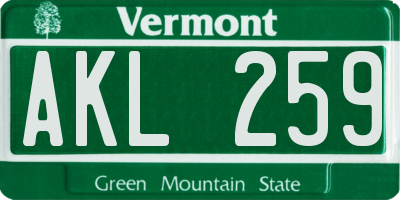 VT license plate AKL259