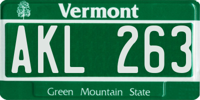 VT license plate AKL263