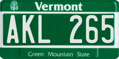 VT license plate AKL265