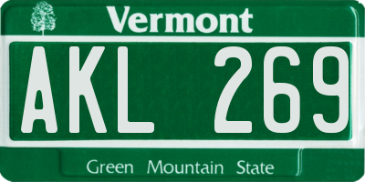 VT license plate AKL269