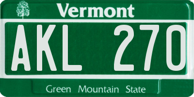 VT license plate AKL270