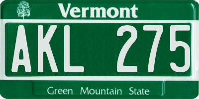 VT license plate AKL275
