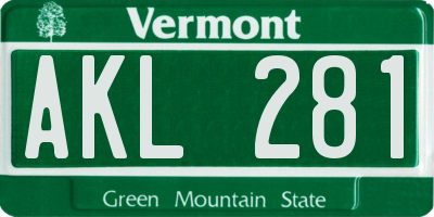 VT license plate AKL281