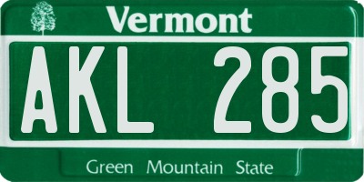 VT license plate AKL285
