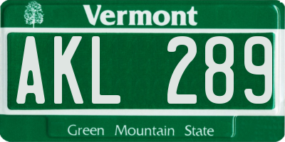 VT license plate AKL289