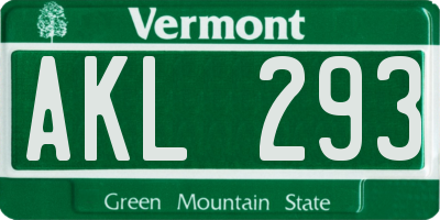 VT license plate AKL293