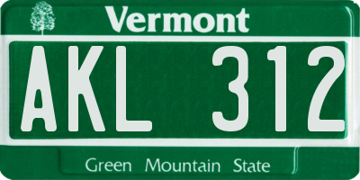 VT license plate AKL312