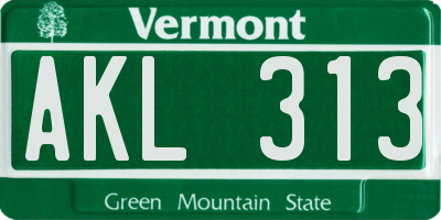 VT license plate AKL313