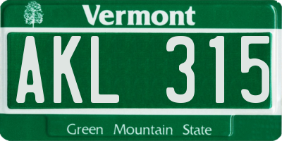 VT license plate AKL315