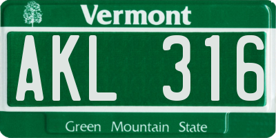 VT license plate AKL316