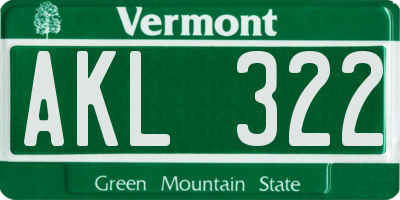 VT license plate AKL322