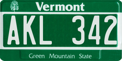 VT license plate AKL342