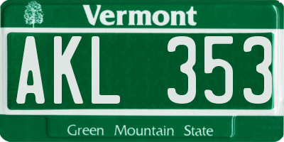 VT license plate AKL353