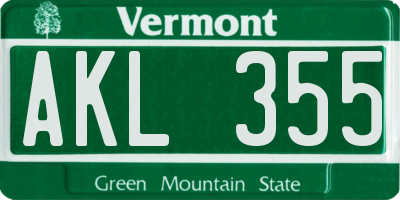 VT license plate AKL355