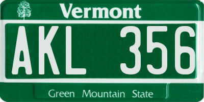 VT license plate AKL356