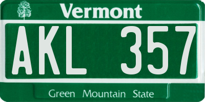 VT license plate AKL357