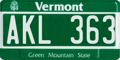 VT license plate AKL363