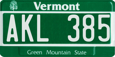 VT license plate AKL385