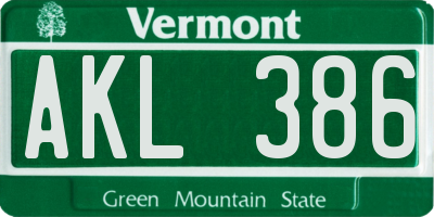 VT license plate AKL386