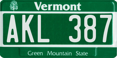 VT license plate AKL387
