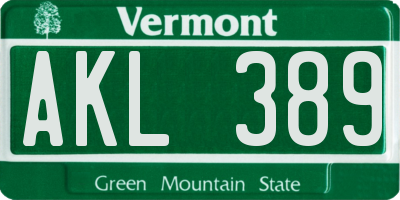 VT license plate AKL389