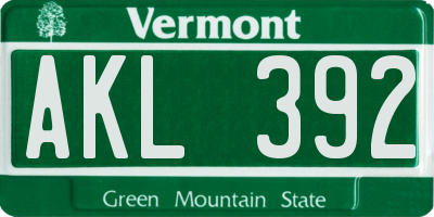 VT license plate AKL392