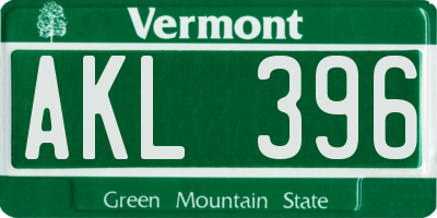 VT license plate AKL396