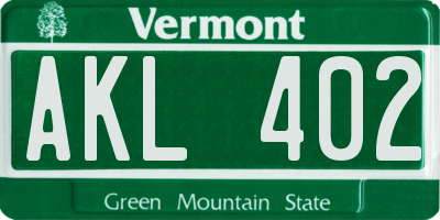 VT license plate AKL402