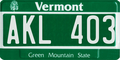 VT license plate AKL403