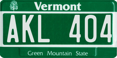 VT license plate AKL404