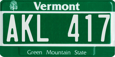 VT license plate AKL417