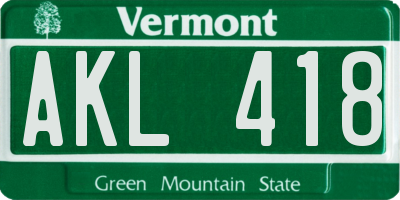 VT license plate AKL418