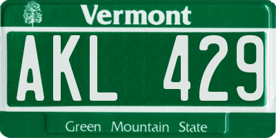 VT license plate AKL429