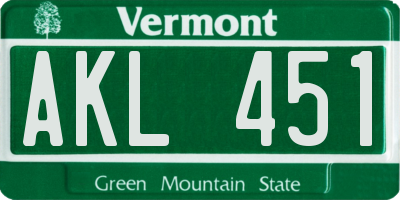 VT license plate AKL451