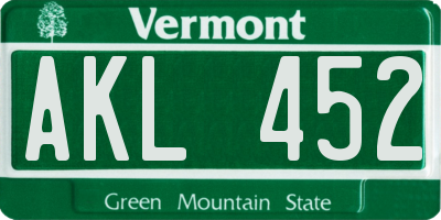 VT license plate AKL452