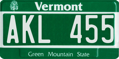 VT license plate AKL455